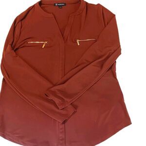 International Concepts Women's Long-sleeve Sz L Blouse. Rich Brown